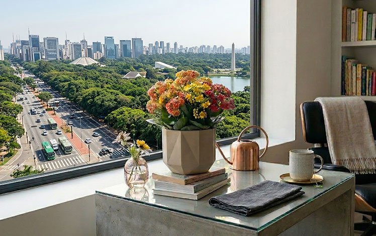 kalanchoe plant with vibrant flowers in decorative pot near a bright window, indoor home gardening scene, soft sunlight entering room, cozy apartment interior, realistic botanical photography
