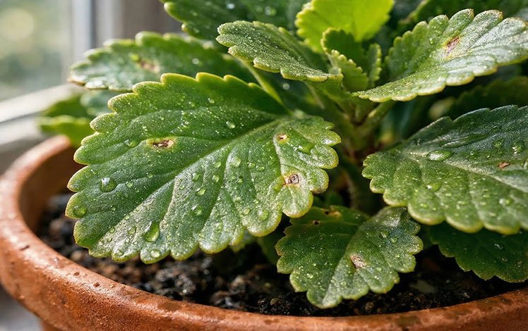manchas nas folhas da kalanchoe em planta cultivada em vaso