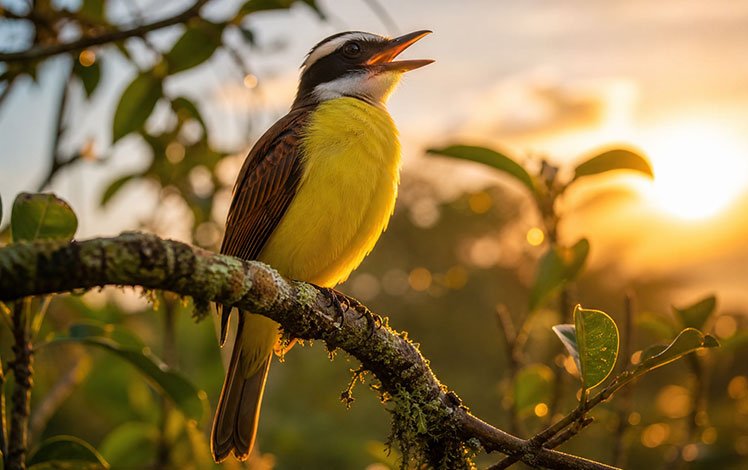 bem te vi cantando em galho ao amanhecer mostrando comportamento territorial
