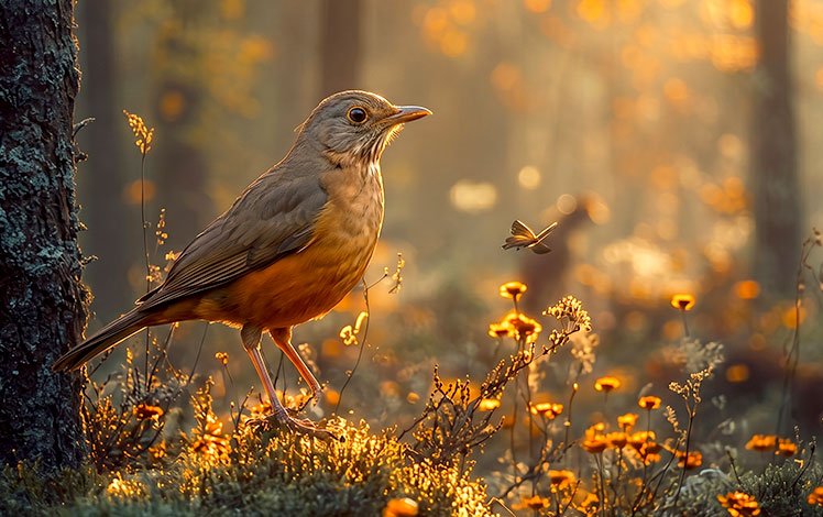 pássaros cantando ao amanhecer em galhos durante o nascer do sol