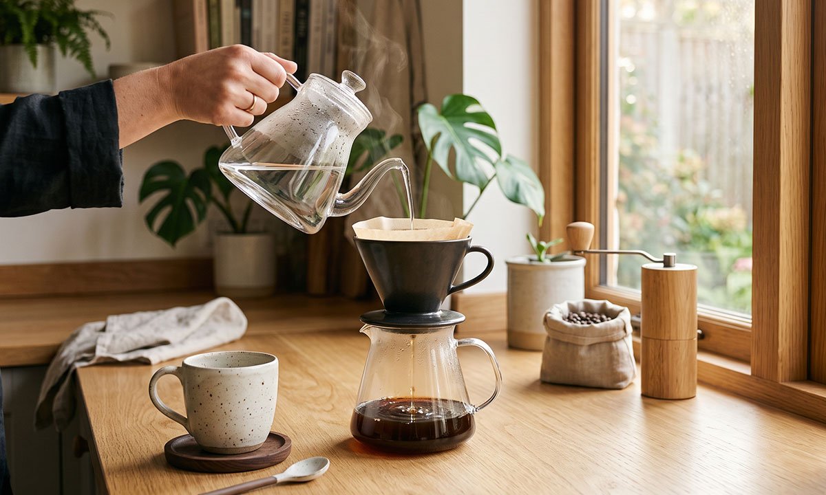 Água sendo utilizada no preparo de café coado