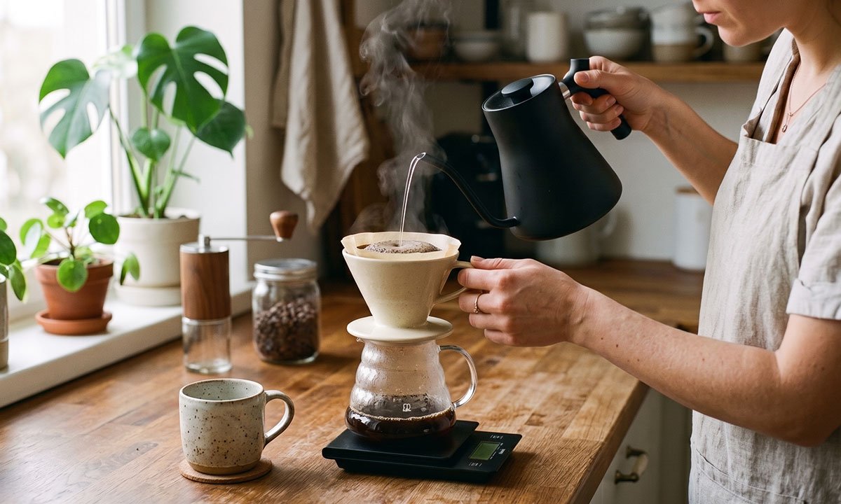 Temperatura da água sendo verificada antes de preparar café