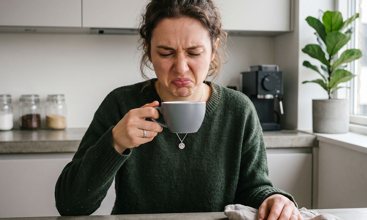 Café coado preparado em casa para identificar as causas do sabor amargo