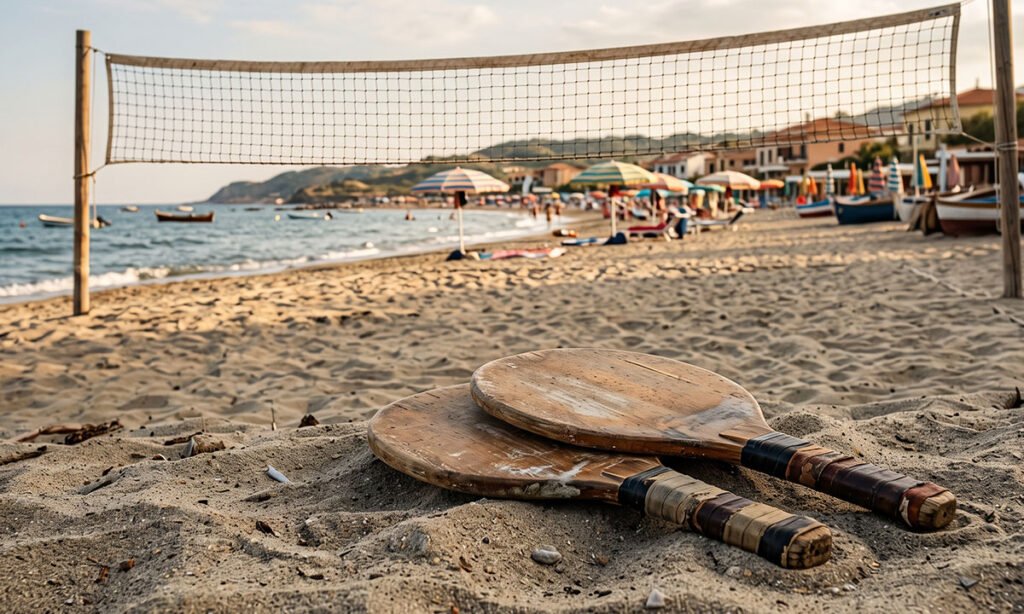 Raquetes de madeira representando os primeiros anos do Beach Tennis