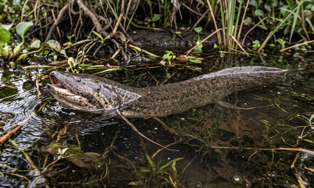Piramboia próxima à superfície em ambiente alagado natural