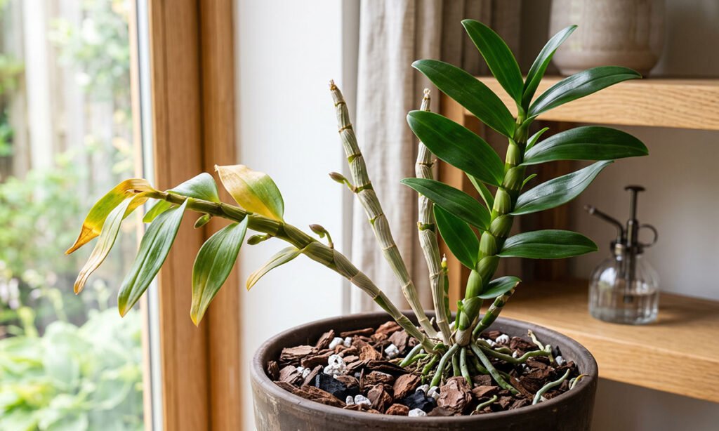 Dendrobium nobile com cana madura iniciando a formação de botões florais