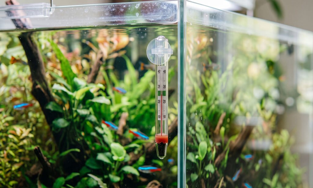 Temperatura do aquário sendo conferida durante a investigação de um problema