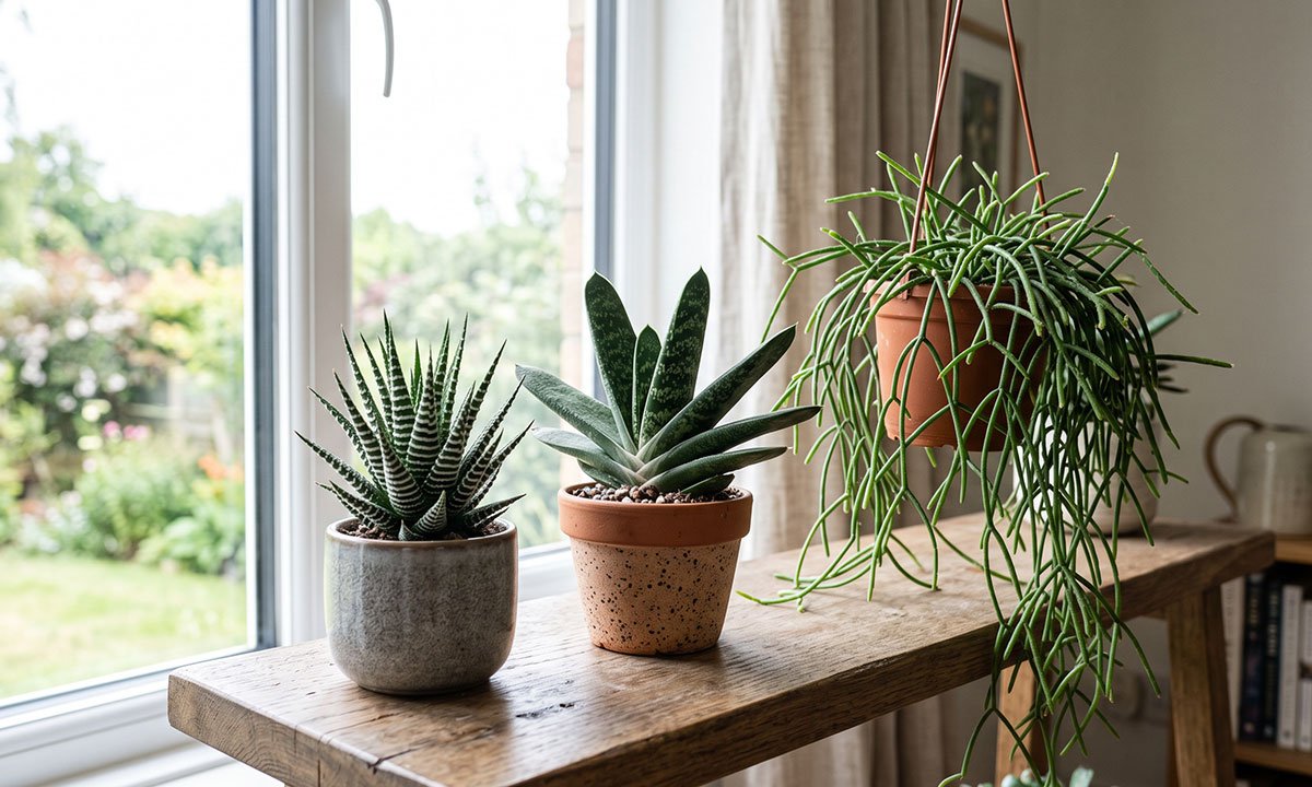 Haworthia recebendo luz indireta próxima a uma janela