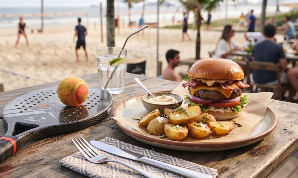 Refeição substanciosa próxima ao horário de uma partida de Beach Tennis.