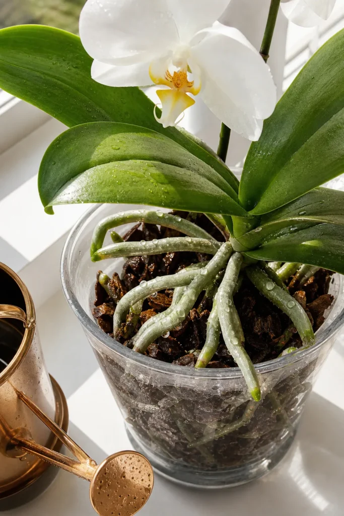 Orquídeas sem raízes apodrecidas: rega certa