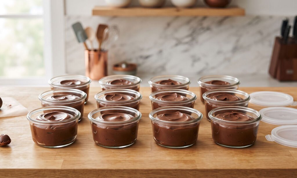 Massa de brigadeiro gourmet dividida em porções antes de ser congelada.