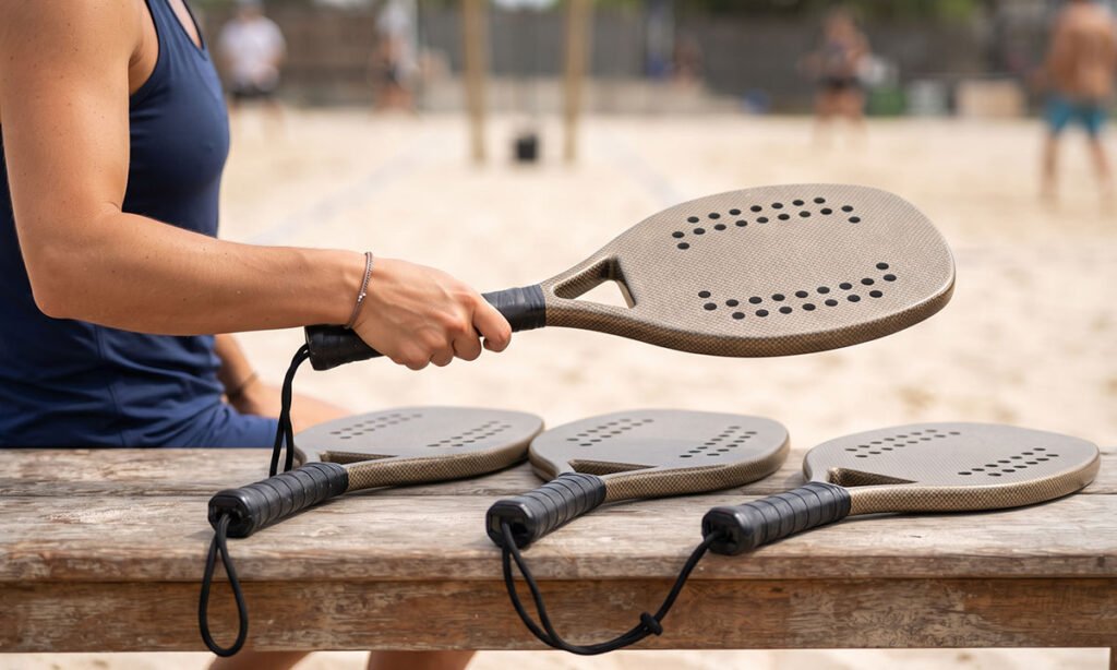 Comparação de peso e equilíbrio entre diferentes raquetes de Beach Tennis.